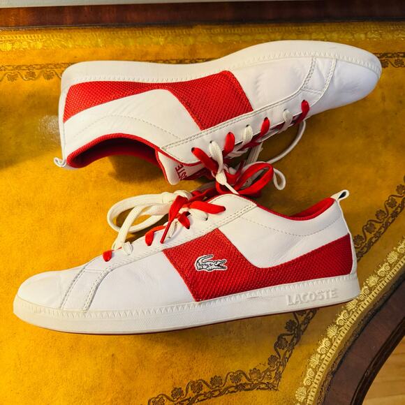 LACOSTE Mens Red & White Observe Lace Off 19Q Streetwear Sneakers Sz 11 - Picture 2 of 8